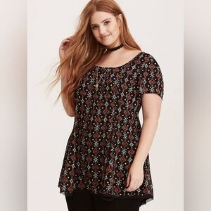 Torrid women’s 00 black orange Challis Tunic top  EUC size00x